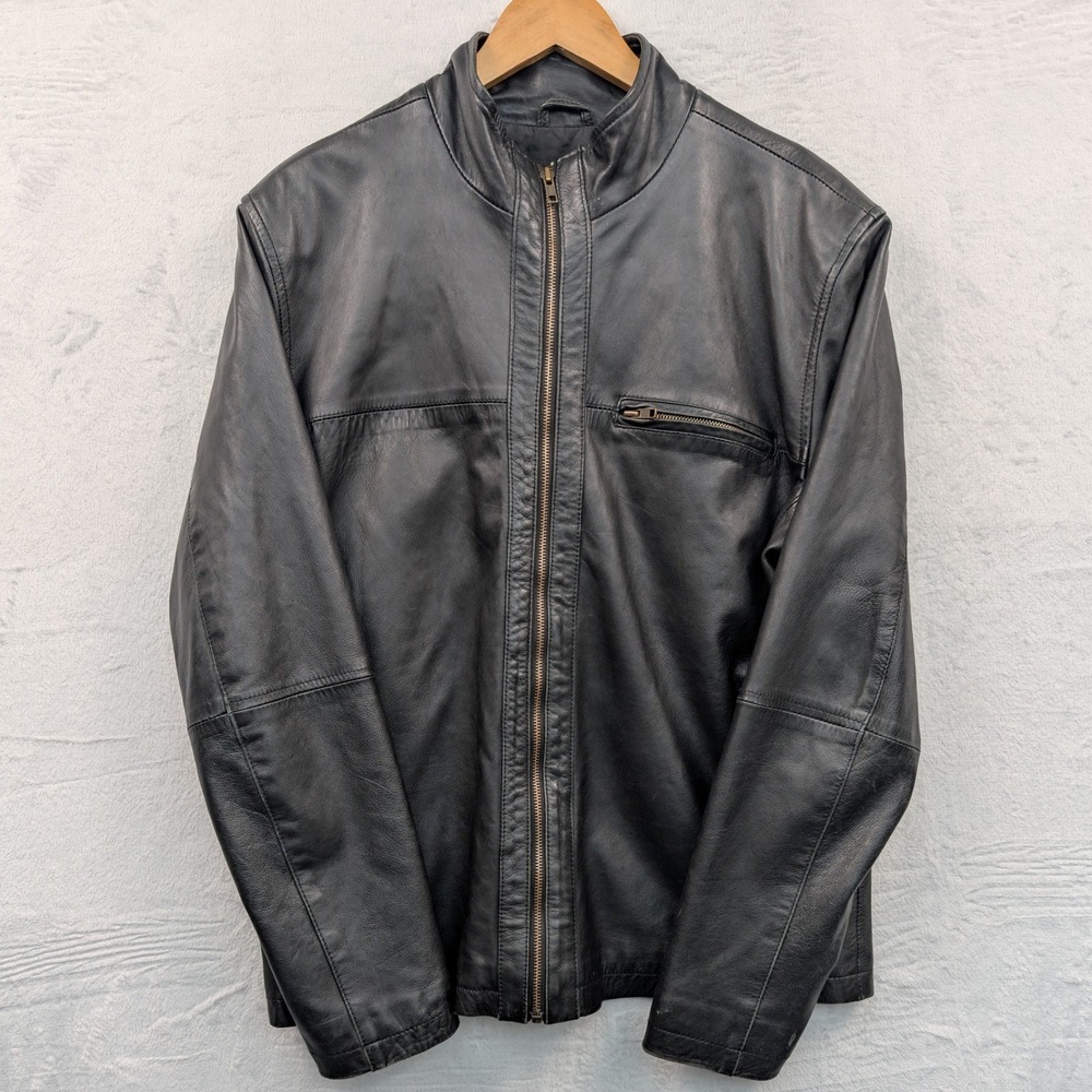 VTG Laverapelle Jacket Men's XL Black Cafe Racer Biker Moto Real Leather Zip Up